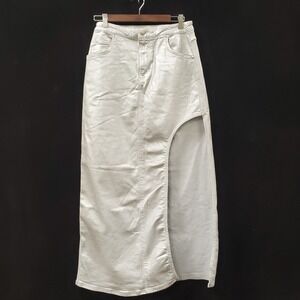 Pilcro Anthropologie Cutout Midi Skirt Size 8 Edgy Metallic Denim Slit Concert